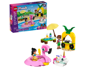 LEGO Friends 42658 Unicorn & Flamingo Pool Party set with box, mini-dolls, flamingo float, unicorn float, pineapple DJ booth, sun lounger.