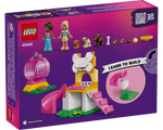 Back of LEGO Friends 42665 Puppy Playground box showing two minifigures, three dogs, playground elements like a slide, and accessories.