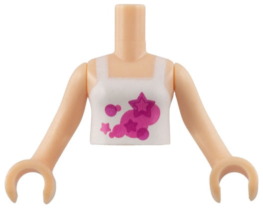 LEGO FTGpb002c01 - Torso Mini Doll Girl White Halter Top with Dark Pink and Magenta Circles and Stars Pattern,  Arms with Hands