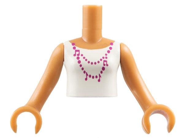 LEGO FTGpb036c01 - Torso Mini Doll Meisje Witte Vest Top met Magenta Ketting met Muzieknoten Patroon, Armen met Handen
