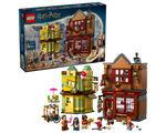 LEGO Harry Potter 76452 set showing Quality Quidditch Supplies & Ice Cream Parlour buildings, an ice cream cart, and minifigures.