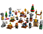 A collection of 24 LEGO Harry Potter Advent Calendar 2024 builds, including minifigures, festive items, and Hogwarts displays.