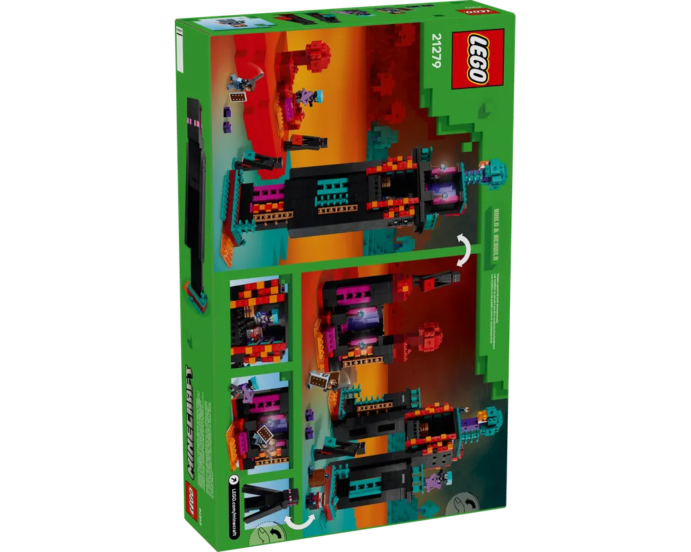 Back and side of LEGO Minecraft 21279 The Enderman Tower box, showing the buildable tower with Endermen and figures.