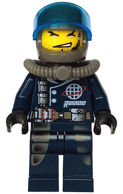 LEGO Minifigure alp034 Dash from Mission Deep Sea, wearing a dark blue uniform, gray helmet, and trans-dark blue visor.