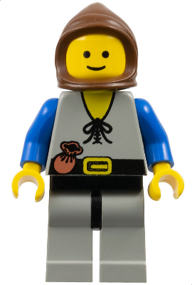 LEGO Minifigure cas092 - Boer - Lichtgrijze benen, bruine capuchon