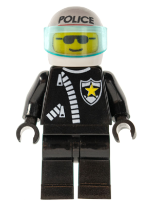 LEGO Minifigure cop010 - Politie - Rits met Sheriff Ster, Witte Helm met Politiepatroon, Transparant Lichtblauwe Vizier