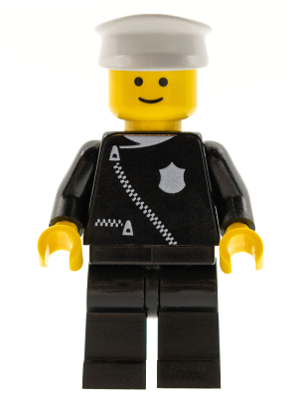 LEGO Minifigure cop013 - Politie - Rits met Badge, Zwarte Benen, Witte Pet