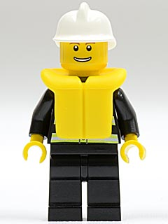 LEGO Minifigure cty0116b - Brandweer - Reflecterende Strepen, Dunne Grijns met Tanden, Reddingsvest