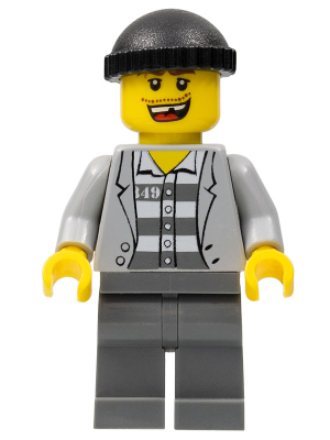 LEGO Minifigure cty0208 - Politie - Gevangenisjas over gestreepte gevangenisoutfit, ontbrekende tand