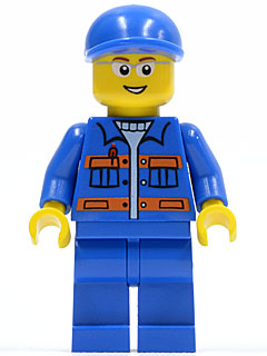 LEGO Minifigure cty0224 - Blauwe jas met zakken en oranje strepen, bril, lachende mond