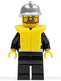 LEGO Minifigure cty0251 - Fire - Reflective Stripes, Black Legs, Silver Fire Helmet, Beard and Glasses, Life Jacket