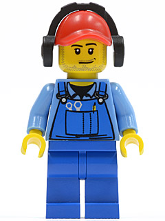 LEGO Minifigure cty0421 - Cargo Worker - Overalls with Tools in Pocket Blue, Red Cap with Hole, Headphones