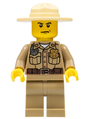 LEGO Minifigure cty0425 - Forest Police - Dark Tan Shirt with Pockets, Radio and Gold Badge, Dark Tan Legs, Campaign Hat, Angry Eyebrows and Scowl