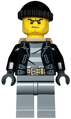 LEGO Minifigure cty0452 - Politie - City Bandit Man met Zwart Stoppelbaard en Rugzak