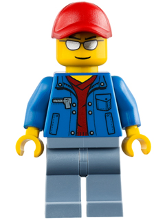 LEGO Minifigure cty0461 - Blue Jacket over Dark Red V-Neck Sweater, Sand Blue Legs, Red Cap with Hole, Silver Sunglasses
