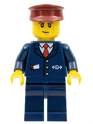 LEGO Minifigure cty0505 - Dark Blue Suit with Train Logo, Dark Blue Legs, Dark Red Hat, Cheek Lines