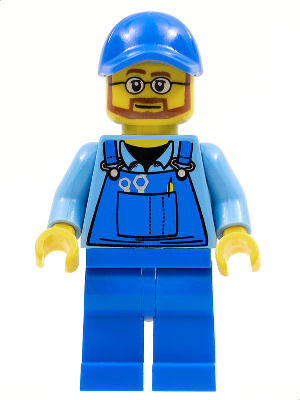 LEGO Minifigure cty0544 - Overalls with Tools in Pocket Blue, Blue Cap with Hole, Beard and Glasses