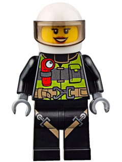 LEGO Minifigure cty0651 - Fire - Reflective Stripes with Utility Belt and Flashlight, White Helmet, Trans-Brown Visor, Peach Lips Open Mouth Smile