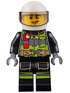 LEGO Minifigure cty0652 - Fire - Reflective Stripes with Utility Belt and Flashlight, White Helmet, Trans-Brown Visor, Lopsided Grin