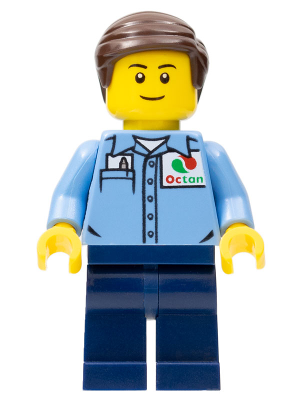 LEGO Minifigure cty0672 - Medium Blue Uniform Shirt with Pocket and Octan Logo, Dark Blue Legs, Dark Brown Smooth Hair