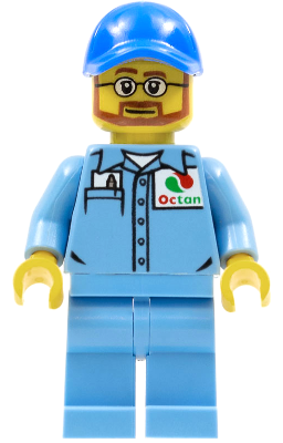 LEGO Minifigure cty0673 - Medium Blue Uniform Shirt with Pocket and Octan Logo, Medium Blue Legs, Blue Cap with Hole