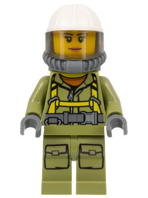 LEGO Minifigure cty0681 - Volcano Explorer - Female Worker, Suit with Harness, Construction Helmet, Breathing Neck Gear with Air Tanks, Trans-Brown Visor