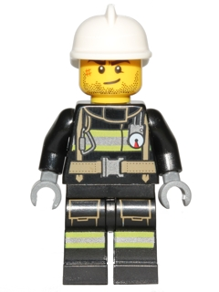 LEGO Minifigure cty0696 - Fire - Reflective Stripes with Utility Belt, White Fire Helmet, Beard Stubble