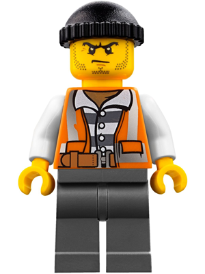 LEGO Minifigure cty0779 - Politie - Stad Bandiet Oranje Vest, Stoppelbaard en Frons