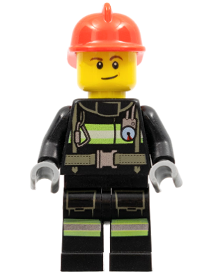 LEGO Minifigure cty0975 - Fire - Reflective Stripes with Utility Belt, Red Fire Helmet, Lopsided Smile