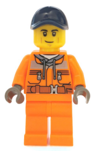 LEGO Minifigure cty1140 - Straatveger Operator - Man, Reflecterende Streep, Grijns