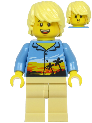 LEGO Minifigure cty1184 - Plane Passenger - Male, Bright Light Yellow Hair, Medium Blue Hawaiian Shirt, Tan Legs