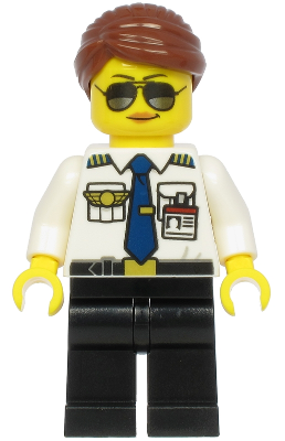 LEGO Minifigure cty1189 - Pilot - Female, Reddish Brown Hair, White Shirt with Dark Blue Tie, Black Legs