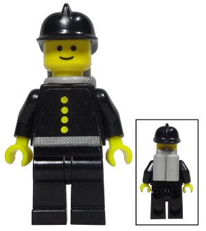 LEGO Minifigure firec019s - Fire - Torso Sticker with 4 Buttons, Black Fire Helmet, Light Gray Air Tanks
