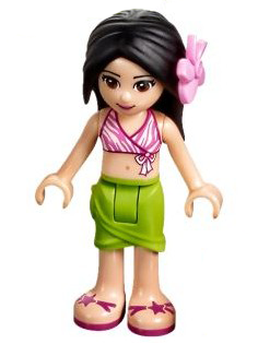 LEGO Minifigure frnd0199 - Friends Martina - Lime Wrap Skirt, Dark Pink and White Swimsuit Top, Bright Pink Flower
