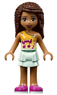 LEGO Minifigure frnd0260 - Friends Andrea - Light Aqua Layered Skirt, Bright Light Orange Top with Winged Music Notes