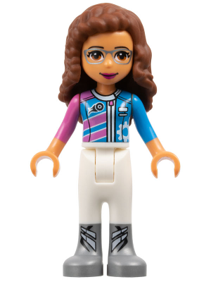 LEGO Minifigure frnd0269 - Friends Olivia (Nougat) - White Trousers, Dark Pink and Dark Azure Racing Jacket