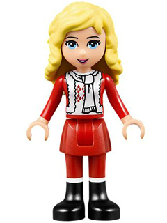 LEGO Minifigure frnd089 - Friends Ewa - Red Skirt and Black Boots, Red and White Holiday Top with Scarf