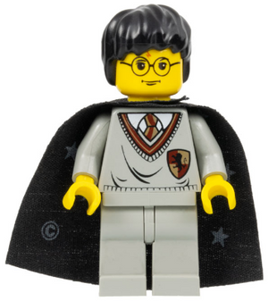 LEGO Minifigure hp005 - Harry Potter - Gryffindor Shield Torso, Light Gray Legs, Black Cape with Stars