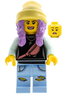 LEGO Minifigure hs003 - Parker L. Jackson - Zwarte trui met muts (Open mond lach / Bang gezicht)
