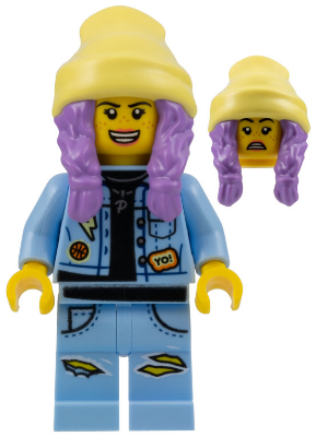 LEGO Minifigure hs014 - Parker L. Jackson - Spijkerjack met muts (Open mond lach / Bang)