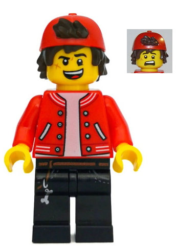 LEGO Minifigure hs047 - Jack Davids - Rode Jas met Achterstevoren Pet (Open Mond Glimlach / Bang)