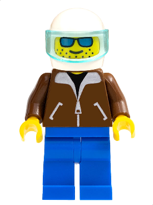 LEGO Minifigure jbr001 - Helicopter Pilot - Brown Jacket, Blue Legs, White Helmet, Trans-Light Blue Visor