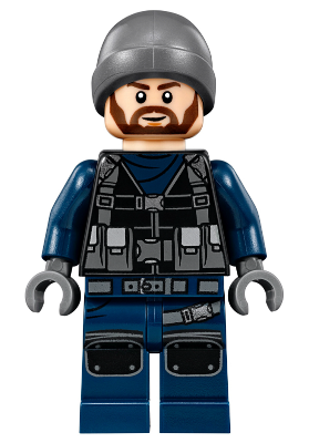 LEGO Minifigure jw018 - ACU Guard - Male, Dark Bluish Gray Beanie, Light Nougat Head
