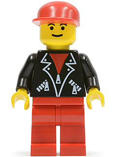 LEGO Minifigure lea003 - Leren jas met ritsen - Rode benen, wenkbrauwen
