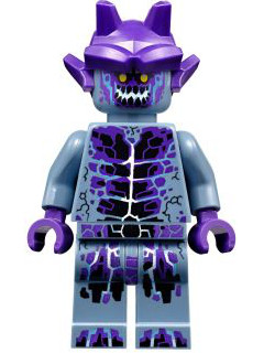 LEGO Minifigure nex072 Stone Stomper with dark purple gargoyle horns, cracked open chest and legs, and open mouth.