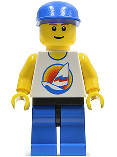 LEGO Minifigure par059 - Surfboard on Ocean, Blue Legs, Black Hips, Blue Cap