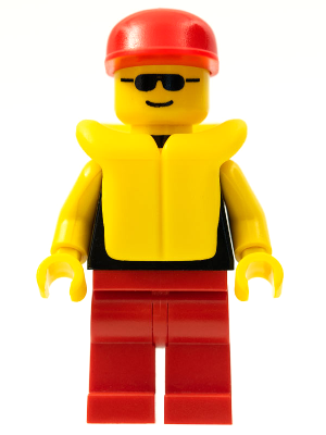 LEGO Minifiguur pln065 - Effen Zwart Torso met Gele Armen, Zonnebril, Reddingsvest