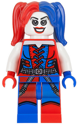 LEGO Minifigure sh0260 - Harley Quinn - Blauwe en rode handen en vlechten