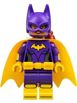 LEGO Minifigure sh0305 - Batgirl - Minifigure, Dark Purple Suit, Yellow Cape, Open Mouth Smile / Concerned
