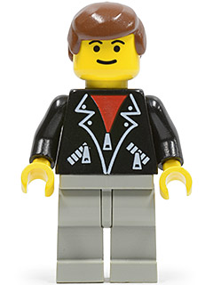 LEGO Minifigure shell011 - Leren jas met ritsen - Lichtgrijze benen, wenkbrauwen